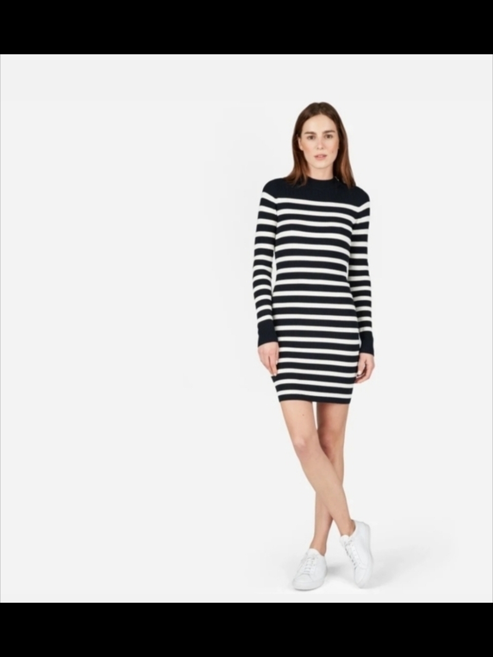 Everlane Breton Striped Long-Sleeve Ribbed Knit Cotton Academia Mini Dress